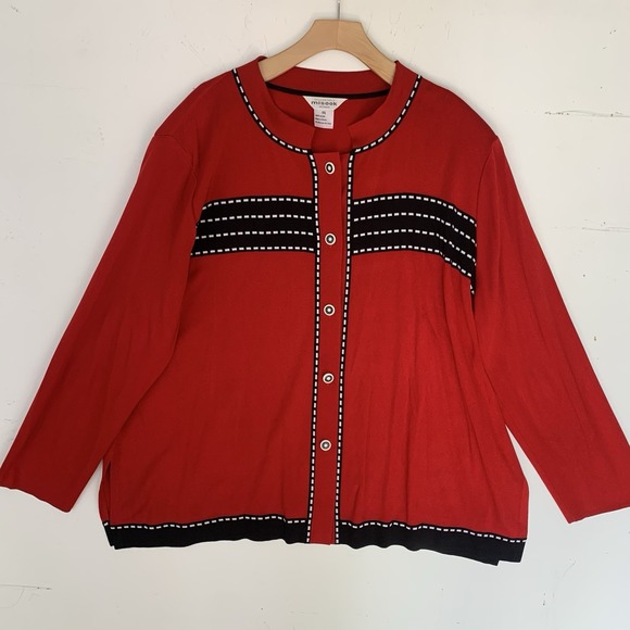 Misook Sweaters - Exclusively Misook Womens Plus 3X Red Black Button Up Cardigan Jacket Acrylic